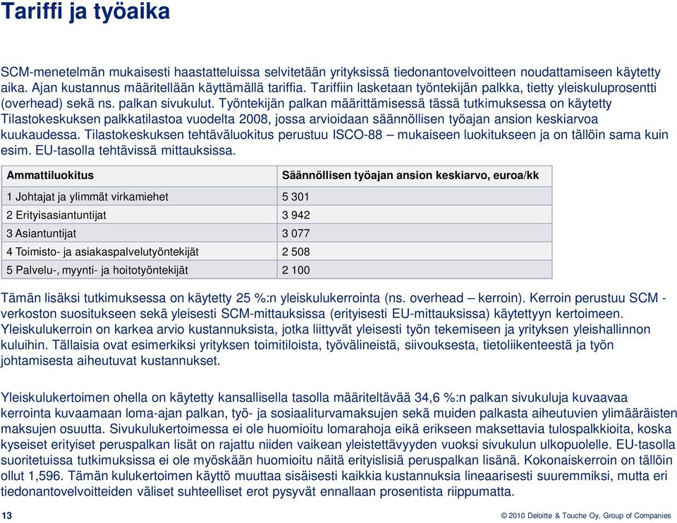 Työntekijän palkan määrittämisessä tässä tutkimuksessa on käytetty Tilastokeskuksen palkkatilastoa vuodelta 2008, jossa arvioidaan säännöllisen työajan ansion keskiarvoa kuukaudessa.