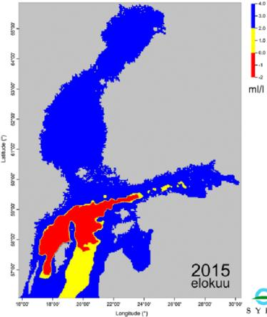 Itämeren happitilanne 2008-2015 T/A Arandan elokuun