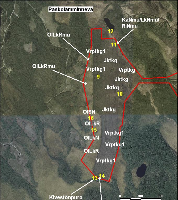 16WWE1450 Lyhenteet: KaNmu = kalvakkanevan muuttuma LkNmu = lyhytkorsinevanmuuttuma LkRmu = lyhytkorsirämeenmuuttuma LRmu = Lettorämeen