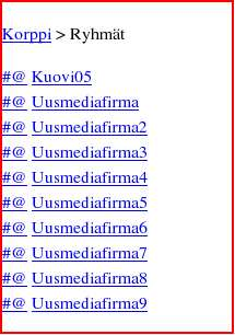 Julkinen Sovellussuunnitelma 0.3 Kuovi-projekti Kuva 5.10: Ryhmät. Ryhmän tiedot -sivulla (kuva 5.11) on listattuna ryhmästä nimi, kotisivut, lisätiedot ja tila.