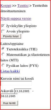 Julkinen Sovellussuunnitelma 0.3 Kuovi-projekti Tenttihaun (kuva 5.15) avulla opiskelija voi hakea tenttejä.