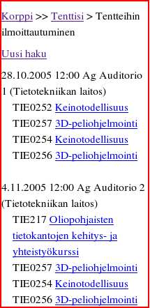 5.10 Tentin tiedot (N13) Kuva 5.16: Tenttihaun tulokset. Tentin tiedot -näkymässä (kuva 5.