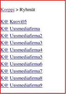 Kuva 5.10: Ryhmät. Ryhmien nimien edessä on kaksi linkkiä, # ja @. # -merkin (kuvassa 5.