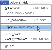 13 Soittimen korjaaminen Philips Songbirdin avulla Vihje Kun soitin on korjattu, CD-ROM-osio ja Philips Songbird -asennusohjelma poistetaan soittimesta.