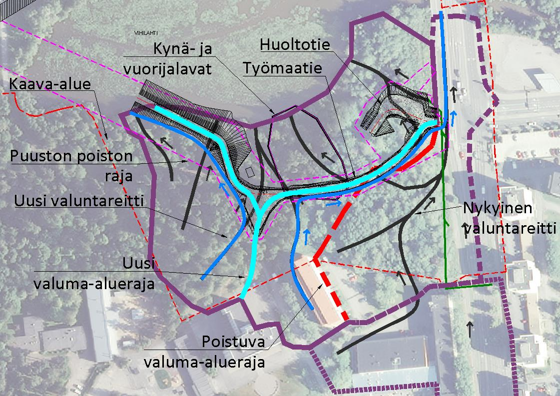 4 Pystykuilulta rantaan johtava työmaatie tullaan tämän hetken tiedon mukaan poistamaan viemärin rakentamisen jälkeen, jolloin myös pintavalunnan reitti on mahdollista palauttaa hajautetummaksi.