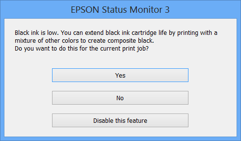 Mustekasettien vaihtaminen Jos EPSON Status Monitor 3 ei ole käytössä, avaa tulostinohjain ja valitse Huolto-välilehdeltä Laajennusasetukset. Valitse sen jälkeen Ota käyttöön EPSON Status Monitor 3.