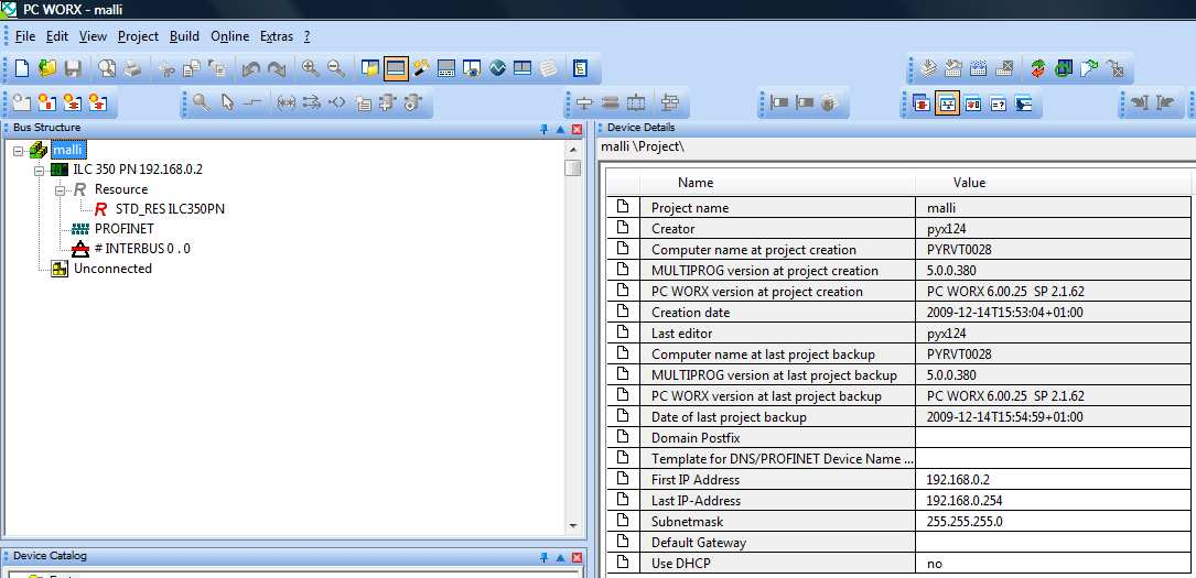 PROFINET STARTER KITIN KÄYTTÖÖNOTTO JA KONFIGUROINTI LIITE 1/8 2.5 Projektin tietojen mukauttaminen Vaihda bus configuration workspace -työtilaan KUVA 11.