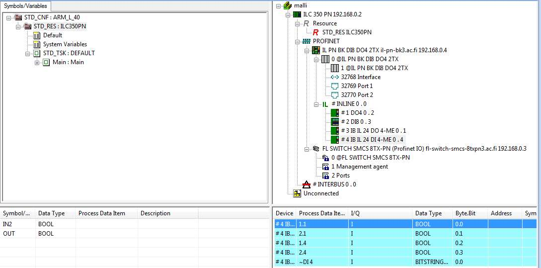 PROFINET STARTER KITIN KÄYTTÖÖNOTTO JA KONFIGUROINTI LIITE 1/21 Kaksois-klikkaa AND-toimilohkon lähtöä Nimeä se, esim. OUT Usage -kohtaan valitaan VAR_EXTERNAL Paina OK KUVA 41.