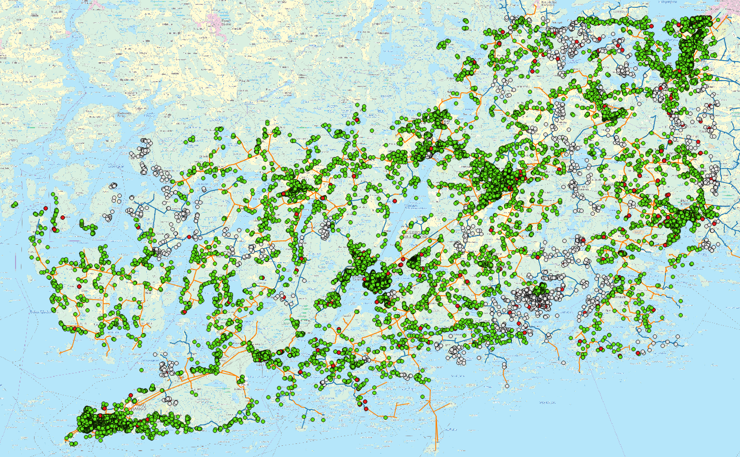 8 SUURHÄIRIÖ INFRASTRUKTUURIEN VUODEN 2030 TILANTEESSA 8.1 Infrastruktuurien toimintakyky Vuoden 2030 simuloinneissa käytettiin samaa Hannu-Tapani-myrskyn vika-aineistoa.