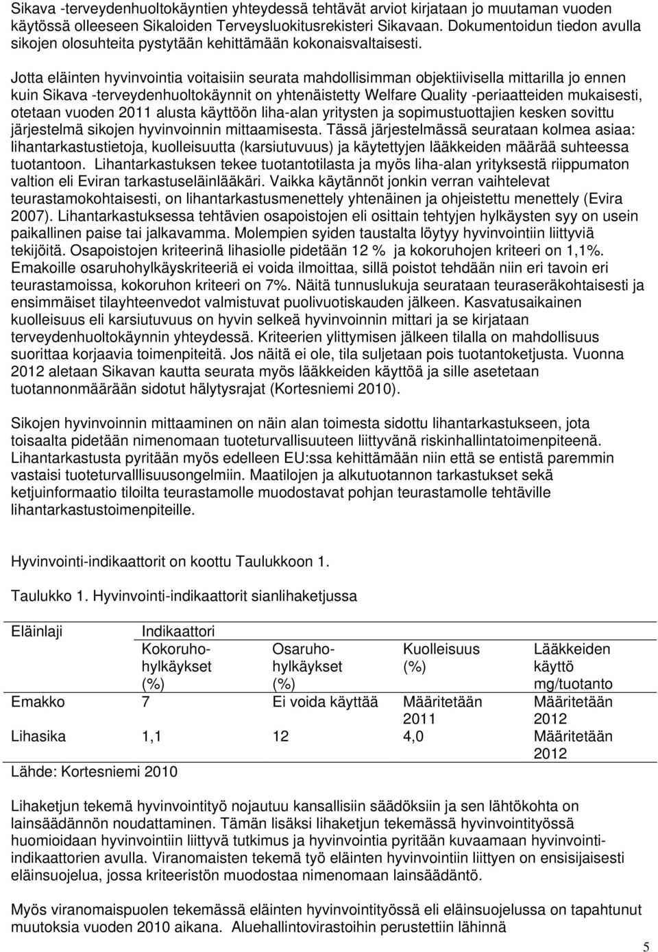 Jotta eläinten hyvinvointia voitaisiin seurata mahdollisimman objektiivisella mittarilla jo ennen kuin Sikava -terveydenhuoltokäynnit on yhtenäistetty Welfare Quality -periaatteiden mukaisesti,