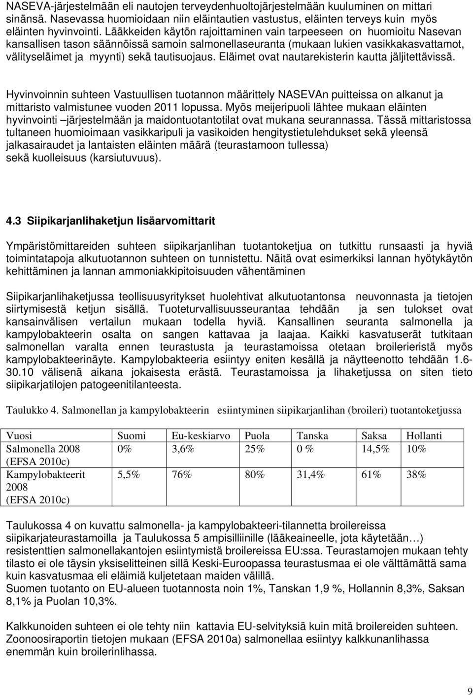 tautisuojaus. Eläimet ovat nautarekisterin kautta jäljitettävissä. Hyvinvoinnin suhteen Vastuullisen tuotannon määrittely NASEVAn puitteissa on alkanut ja mittaristo valmistunee vuoden 2011 lopussa.