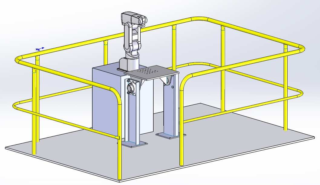 3 ROBOTTISOLU Robottisolu (kuva 4) mallinnettiin SolidWorks-3D-CAD-ohjelmalla, koska se on yhteensopiva robottisimuloinnissa käytettävän MELFA-Works-ohjelman kanssa.