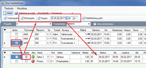 Tuotannon simulointi Toiminnolla voit lisätä töitä tuotantoon niin että työkuorma ei kuluta normaali-lajissa olevien töiden tavoin koneiden kapasiteettia.