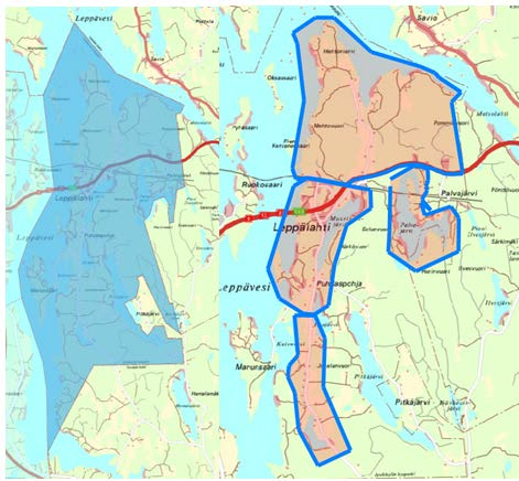 y101 /Leppälahden osayleiskaava/kaavaselostus Ehdotusvaihe 11.10.2016 (22) Kuva 11 Tilastoalueen rajaus ja aluekokonaisuuksien rajaukset asukasmäärien tarkastelussa. 2.2.8 Työpaikat, elinkeinotoiminta Suunnittelualueella ei ole suuria työnantajia.