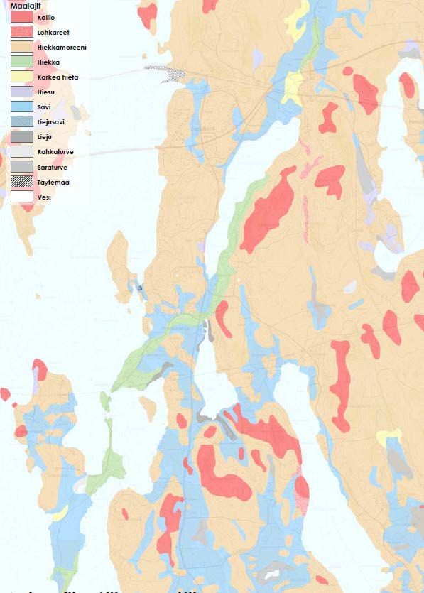 y101 /Leppälahden osayleiskaava/kaavaselostus Ehdotusvaihe 11.10.2016 (8) 2.2. SUUNNITTELUALUEEN NYKYTILANNE 2.2.1 Topografia ja maaperä Leppälahden yleisin maalaji on moreeni.
