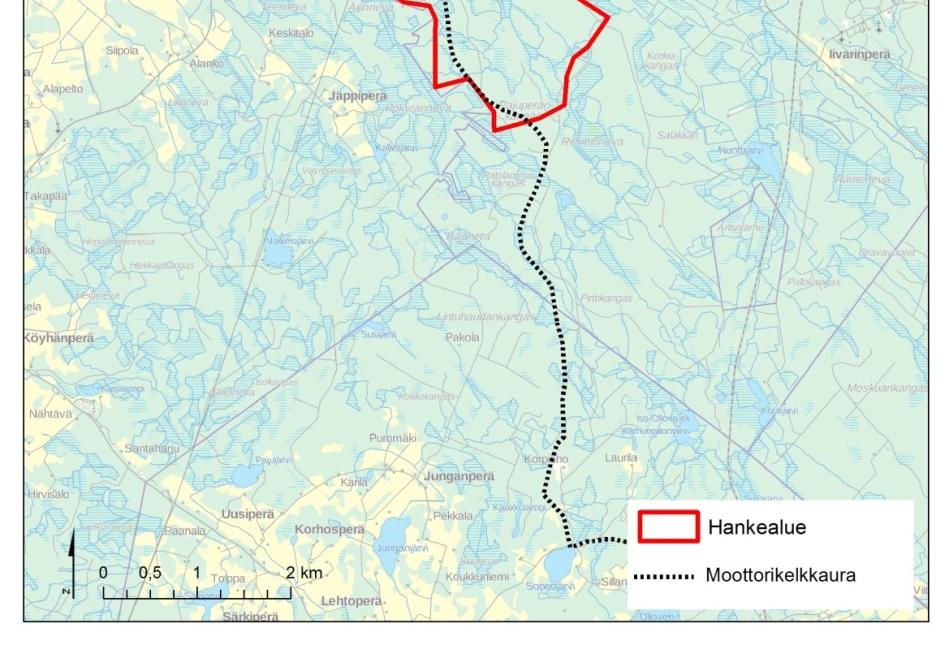 Kuva 6-3. Haapajärvi-Muuraisjärvi moottorikelkkaura (Retkikartta.fi, pohjakartta MML 2016