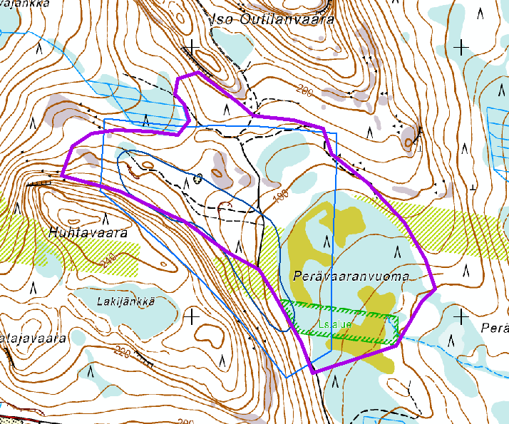 4 Kasvillisuus on kangasmailla kuivan, osin karun kangasmetsän kasvillisuutta. Rantavallien välissä rinteellä on kaksi pientä avosuota.
