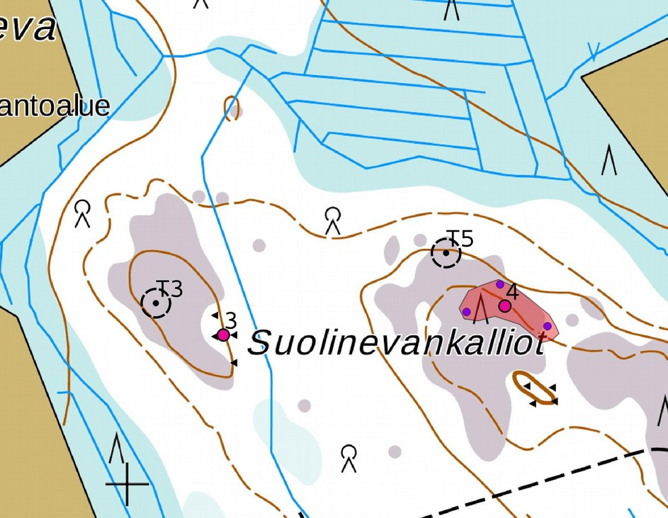 16 Rakkakuopat kuvattu pohjoiseen, pohjoinen kuoppa on osittain kaatuneen puun peittämä. Kohteet 3 ja 4.