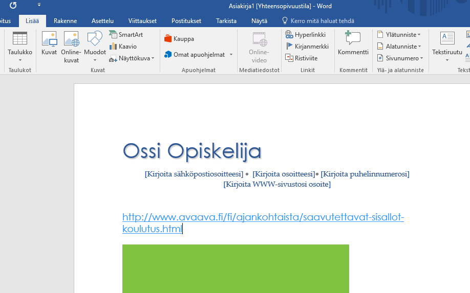 Merkityksellisen hyperlinkkitekstin käyttäminen Hyperlinkin tekstin pitäisi
