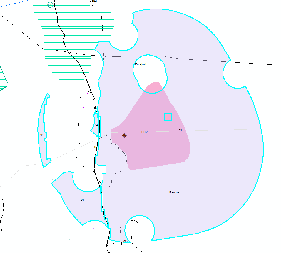 Alue 54, Rauma Kaksi pienintä aluetta jätetään tarkastelusta pois, samoin tien länsipuolella oleva hieman isompi alue.