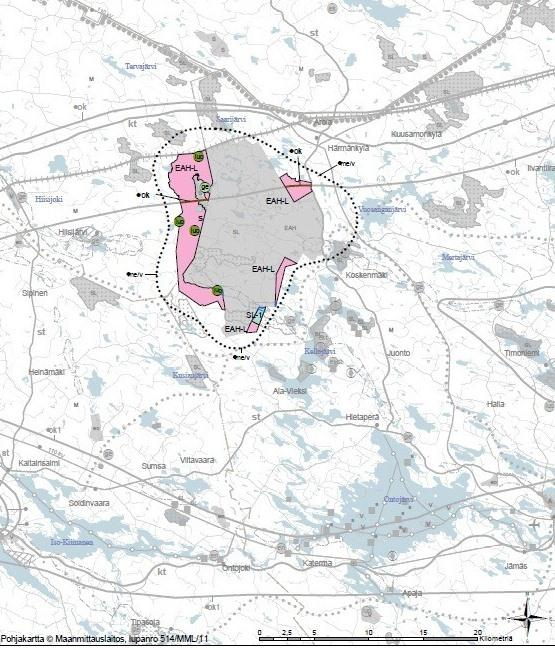 13 Kuva 14 Ote maakuntakaavasta ja sen merkinnöistä Kainuun maakunta kuntayhtymä on aloittanut Kainuun 1. vaihemaakuntakaavan laatimisen.