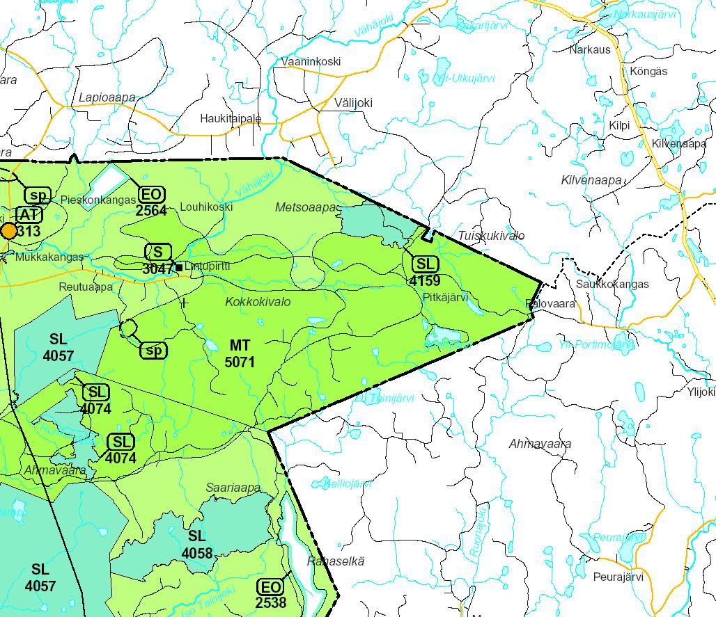 124 Kuva 7-24. Ote Länsi-Lapin maakuntakaavasta. Suhangon kaivosalueen sijainti on merkitty kartalle rajauksella (tummanpunainen). Länsi-Lapin maakuntakaavaa ollaan uusimassa.