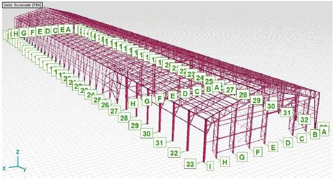 ERÄS SUOMEEN RAKENNETTU CC2-TERÄSRUNKOHALLI Hallin 40x120m rakennesuunnitelmat