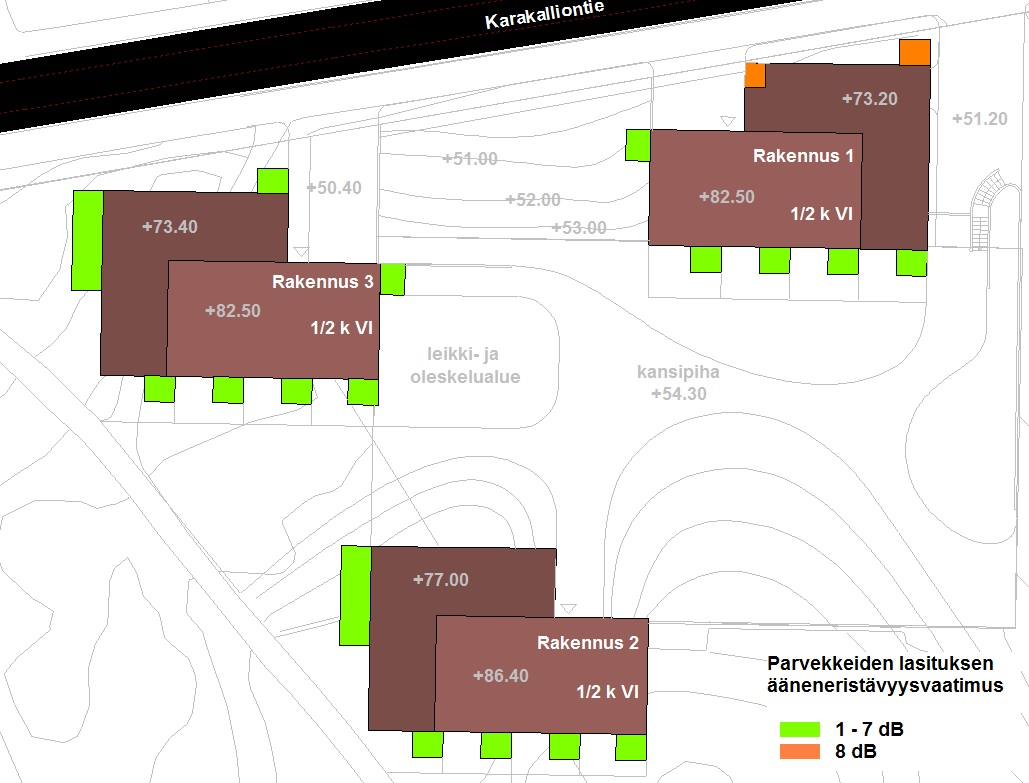 Tieliikennemeluselvitys Asemakaavan muutos Karakallio 131406, Espoo Kuva 3. Parvekkeiden lasituksen ääneneristävyysvaatimukset.