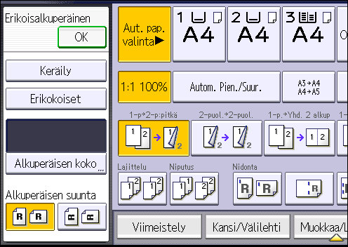 Kaksipuoleinen kopiointi 7. Valitse alkuperäisen suunta ja paina [OK]. 8. Paina [Aloita].