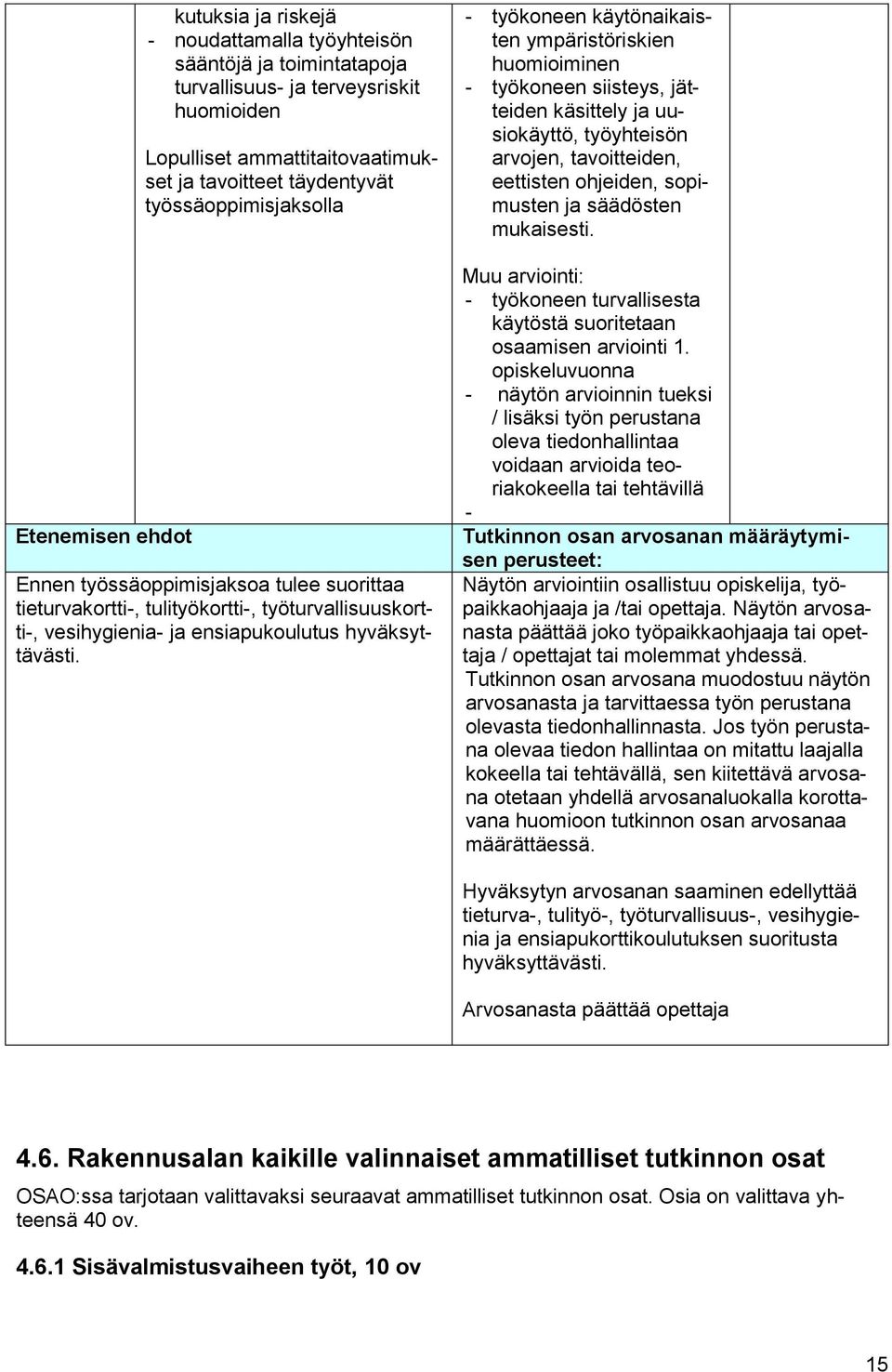 - työkoneen käytönaikaisten ympäristöriskien huomioiminen - työkoneen siisteys, jätteiden käsittely ja uusiokäyttö, työyhteisön arvojen, tavoitteiden, eettisten ohjeiden, sopimusten ja säädösten