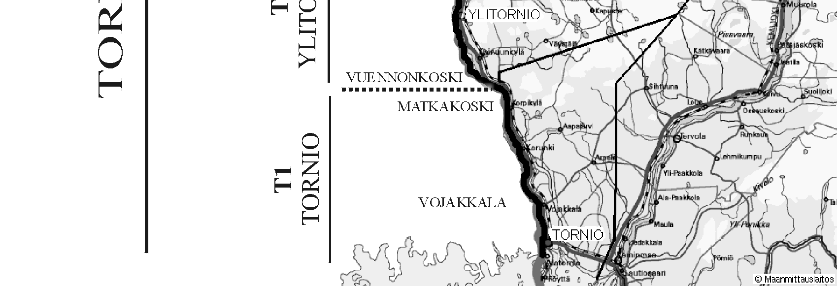 Kuva 25. Tornion-Muonionjoen yhteislupa-alue ja pääuoman aluejako Figure 25.