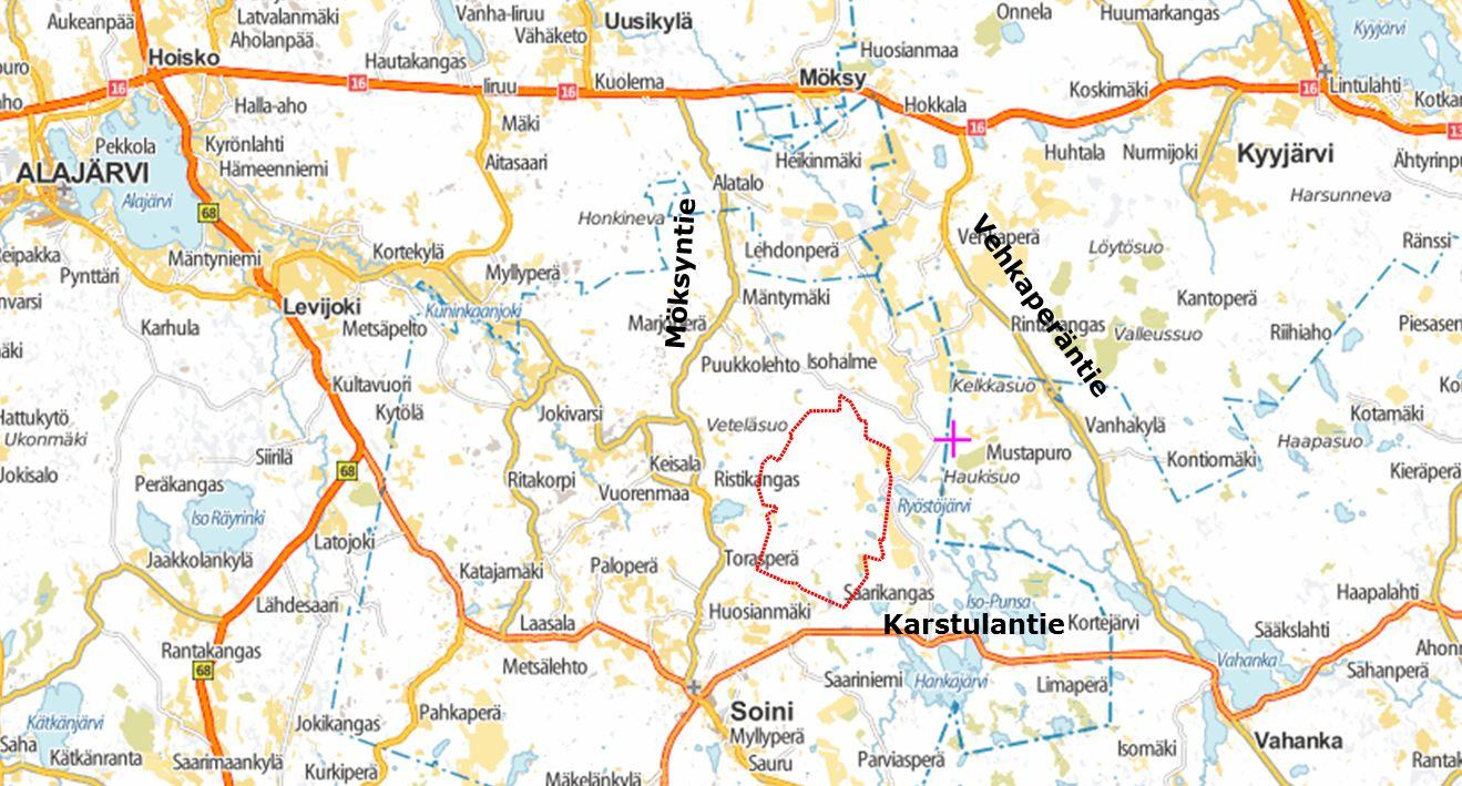 KAAVASELOSTUS 6 Kuva 4. Alueen tiestö. Pohjakartta Metsähallitus, Maanmittauslaitos, Logica 2013. Tuulivoimaloiden erikoiskuljetuksia varten todennäköisimmin käytettävä reitti on esitetty osiossa 6.5.