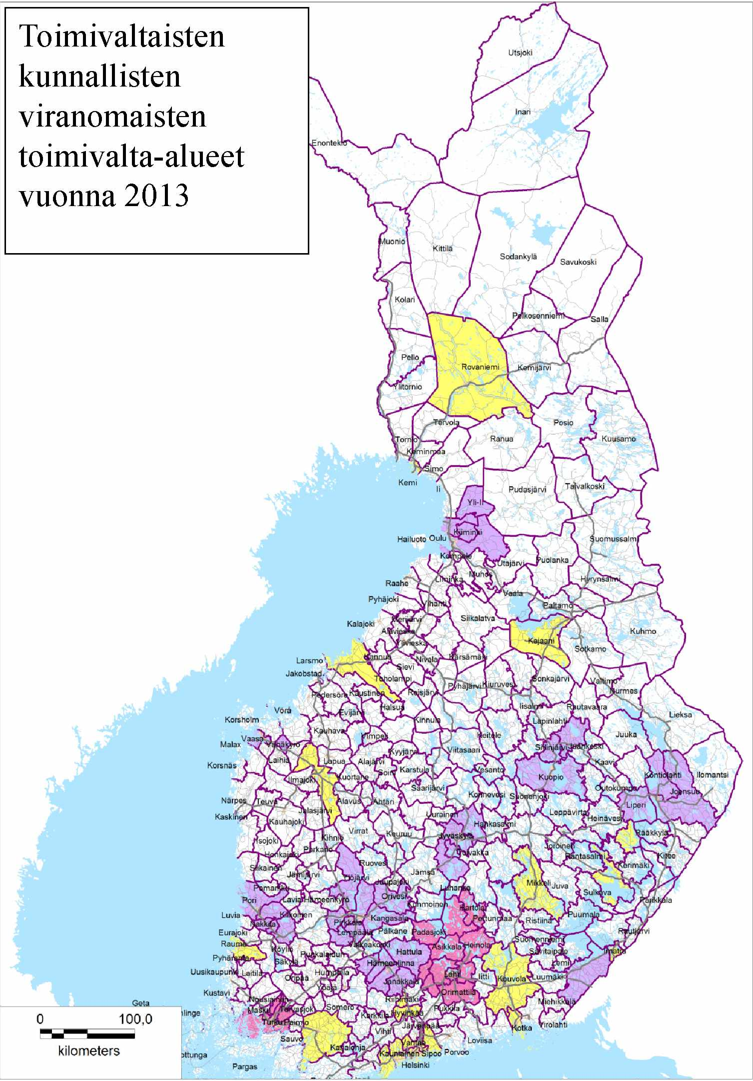 23 Toimivaltaisten kunnallisten viranomaisten toimivalta-alueet vuonna 2013 Sodankylä Savukoski Kuusamo Pudasjärvi Hailuoto Oulu' luomussalml Kalajoki Raahe Pyhäjoki Siika latva' Kuhmo Sonkajärvi^