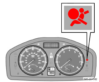 01 Turvallisuus Turvatyynyjärjestelmä (AIRBAG) 01 Varoitussymboli mittaristossa Turvatyynyjärjestelmää 1 valvoo jatkuvasti järjestelmän ohjausyksikkö.