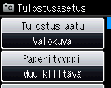 Luku 8 c Tee jokin seuraavista: Muuta tulostusasetuksia painamalla Asetukset. (sivu 46) Jos et halua muuttaa asetuksia, tulosta painamalla Aloita.