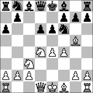-254- B96: 1.e4 c5 2.Rf3 d6 3.d4 cd4 4.Rd4 Rf6 5.Rc3 a6 6.Lg5 e6 7.f4, ei 7...Db6 tai 7...Le7 128 Nuutti Kuosa Torben Teimer Tanska, Grandmasternorm 2008 7...b5 A 7...Rc6 8.Rc6 (8.e5 h6 9.Lh4 de5 10.