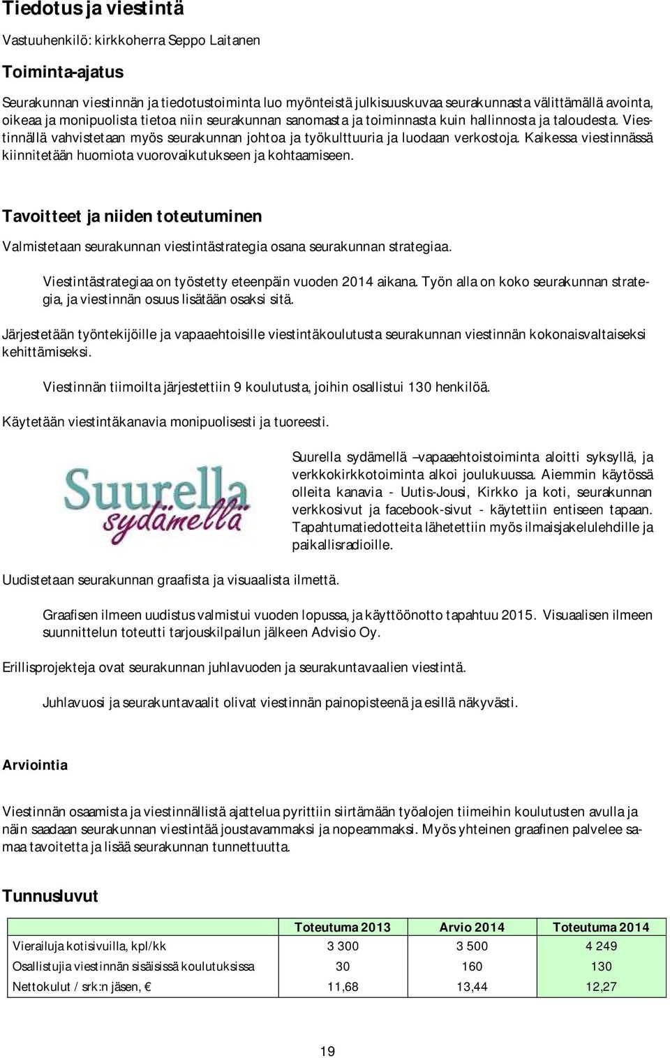 Kaikessa viestinnässä kiinnitetään huomiota vuorovaikutukseen ja kohtaamiseen. Tavoitteet ja niiden toteutuminen Valmistetaan seurakunnan viestintästrategia osana seurakunnan strategiaa.