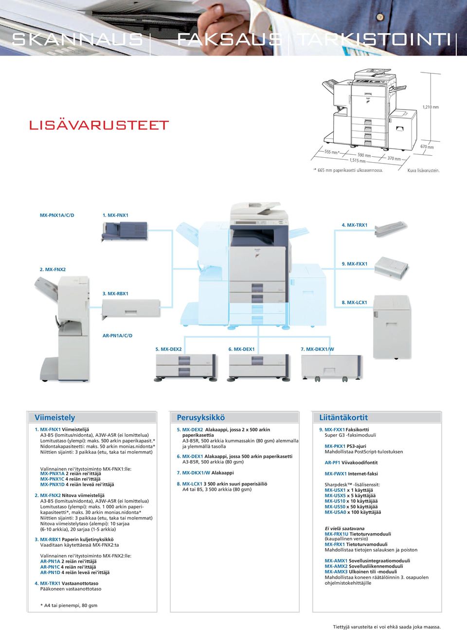 maks. 500-sheet arkin paper paperikapasit.* capacity* Stapling Nidontakapasiteetti: capacity: max. maks. 50-sheet arkin multi-position monias.