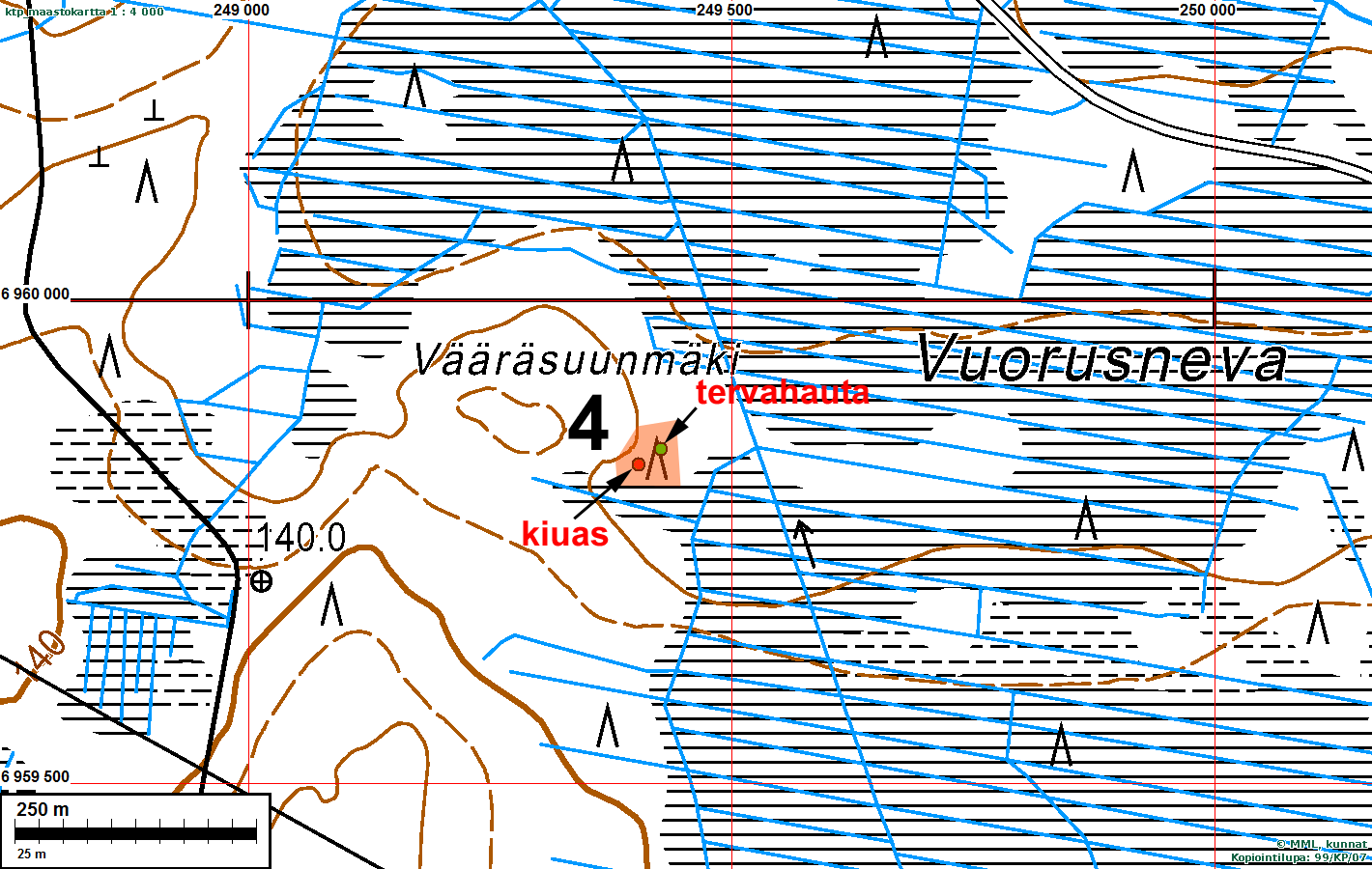 10 Tutkijat: Sijainti: Bilund & Sepänmaa 2013 inventointi Sijaitsee 17 km Kurikan kirkosta länsiluoteeseen, Vääräsuunmäen kaakkoisosassa, Vuorusnevan länsipuolella Huomiot: Bilund & Sepänmaa 2013: