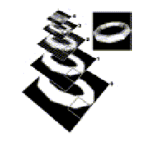 Kuva 2 Hierarchical Z-Buffer esittää erään objektin viittä eri Z-puskuri tasoa. Original Courtesy of Hansong Zhang, UNC. [6] 3.