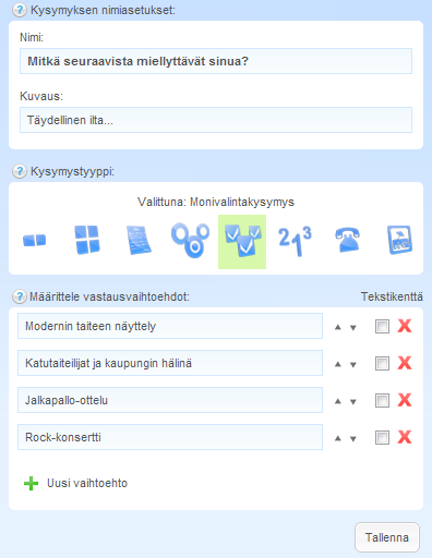 Kysymyksen luonti kysymysryhmittäin: Vertailukysymysten asettelu on tärkeää.