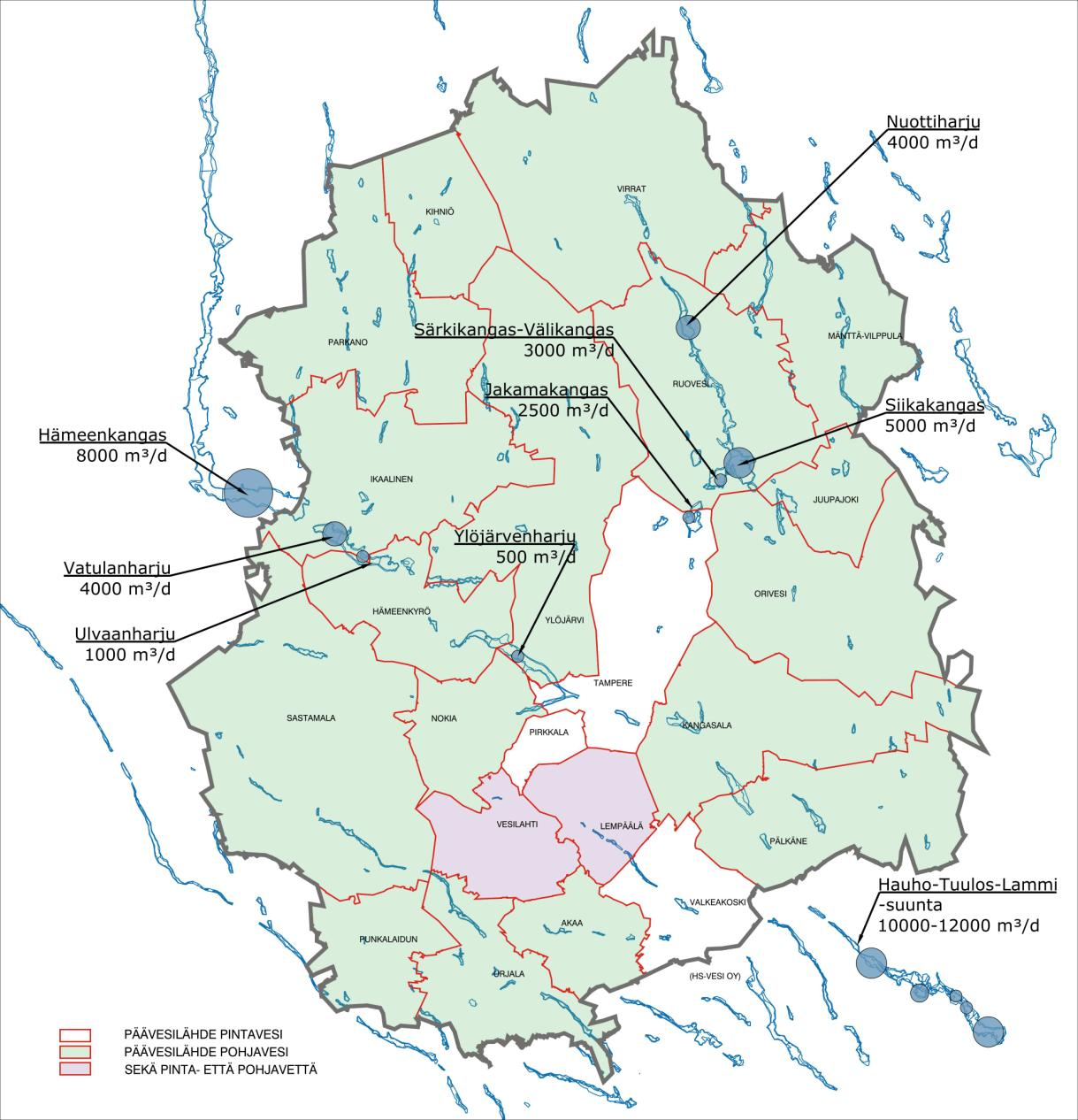 FCG SUUNNITTELU JA TEKNIIKKA OY Raportti, OSA 2 15 (82) Kuva 3. Pohjavesialueet ja uudet hyödynnettävissä olevat pohjavesivarat.