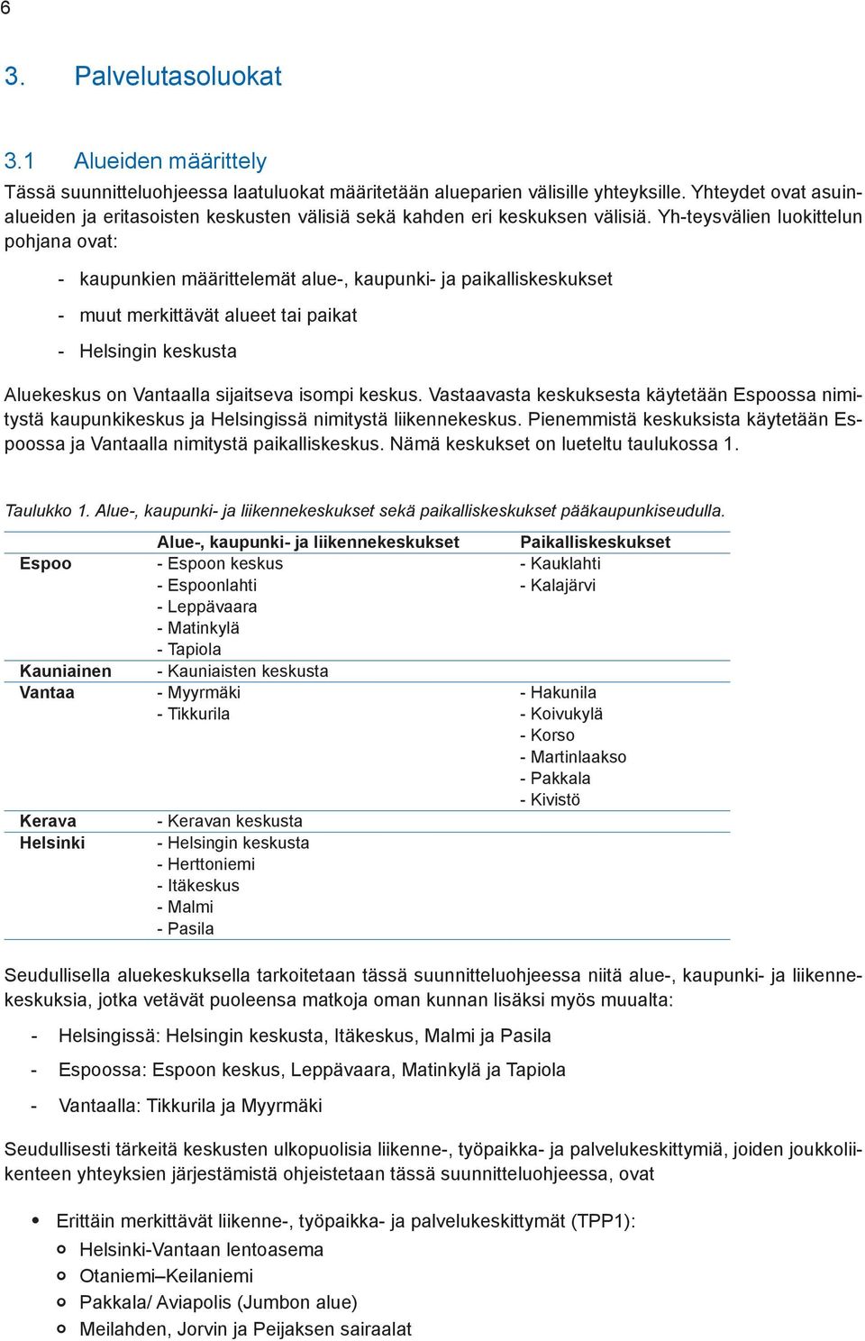 Yh-teysvälien luokittelun pohjana ovat: - kaupunkien määrittelemät alue-, kaupunki- ja paikalliskeskukset - muut merkittävät alueet tai paikat - Helsingin keskusta Aluekeskus on Vantaalla sijaitseva