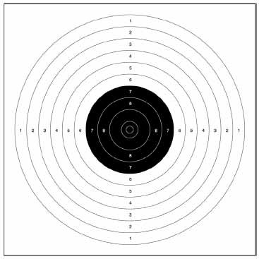 10 m ilmapistoolin taulu 6.3.4.7 Liikkuvat maalit: 50 m liikkuvan maalin taulu kuvaa juoksevaa villikarjua, jonka lapaan on painettu renkaat. Taulut pitää painaa vain yhdellä värillä.