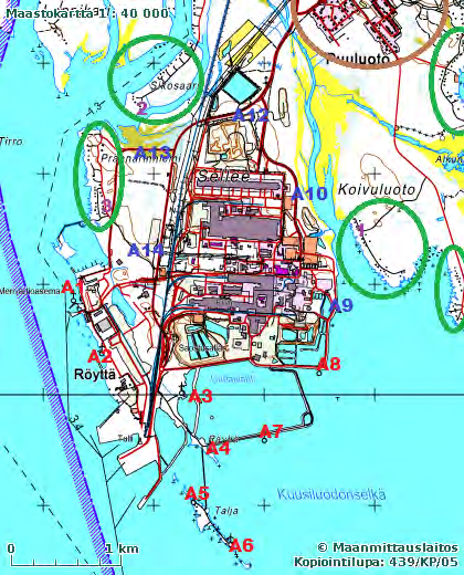 4/13 2 TUULIVOIMALOIDEN SIJAINNIT JA YMPÄRISTÖ Kuvassa 1 on esitetty tuulivoimaloiden sijainnit sekä lähimmät mahdollisesti häiriintyvät kohteet.