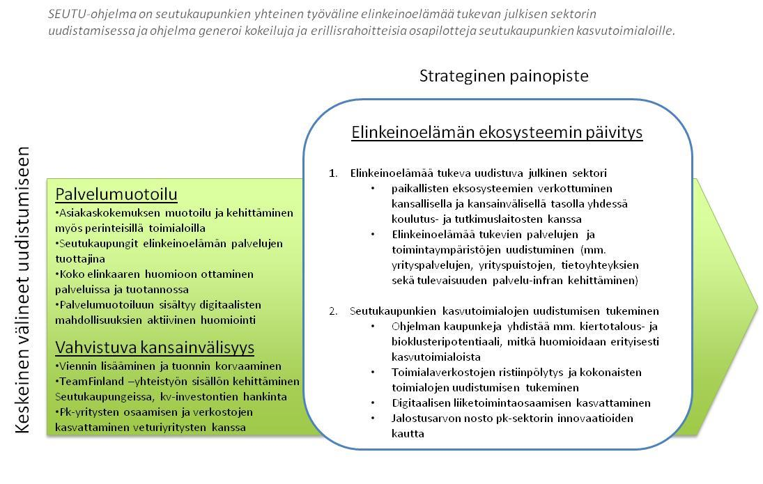 KUVA 1. OHJELMAN STRATEGINEN PAINOPISTE JA KESKEISET UUDISTUMISEN VÄLINEET 3. TOIMENPITEET Hankkeen toiminta rakentuu kolmen päätoimenpidekokonaisuuden alle: 1.