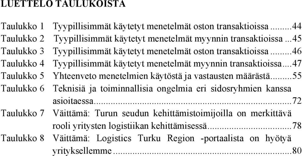 ..47 Taulukko 5 Yhteenveto menetelmien käytöstä ja vastausten määrästä...55 Taulukko 6 Teknisiä ja toiminnallisia ongelmia eri sidosryhmien kanssa asioitaessa.