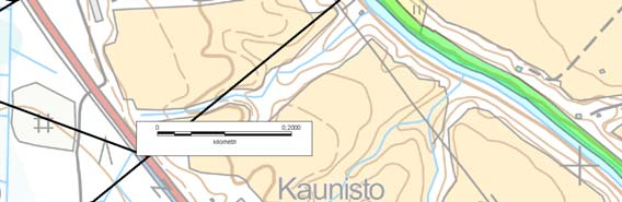 Kuva 19. Suunnitellun sähkönsiirtolinjojen vaihtoehtoiset sijainnit (mustat viivat) Lestijoen kohdalla. 9.4.