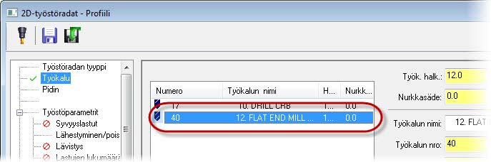 34 PROFIILIRADAN LUONTI 5 Valitse 12 mm tappijyrsin, jota käytettiin dynaamisessa jyrsintäradassa.