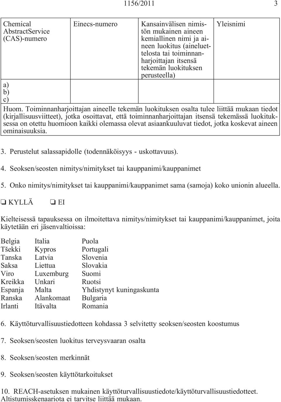 Toiminnanharjoittajan aineelle tekemän luokituksen osalta tulee liittää mukaan tiedot (kirjallisuusviitteet), jotka osoittavat, että toiminnanharjoittajan itsensä tekemässä luokituksessa on otettu